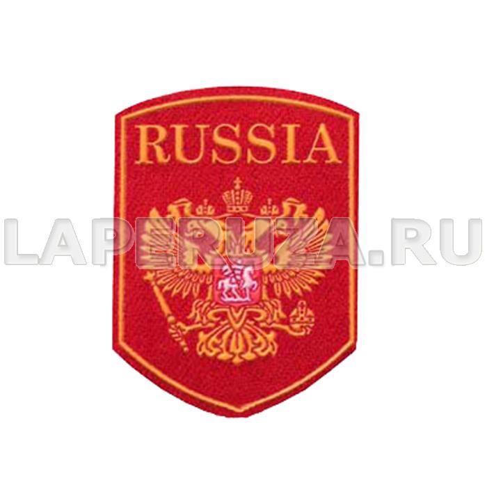 Нашивка пластизолевая RUSSIA (герб) красный фон
