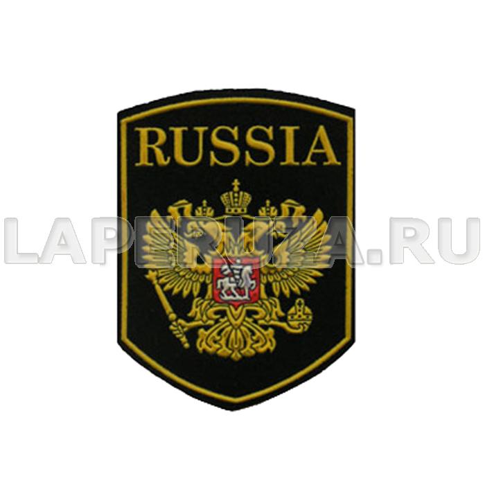 Нашивка пластизолевая RUSSIA (герб) черный фон